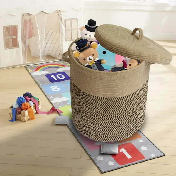 large woven basket with lid