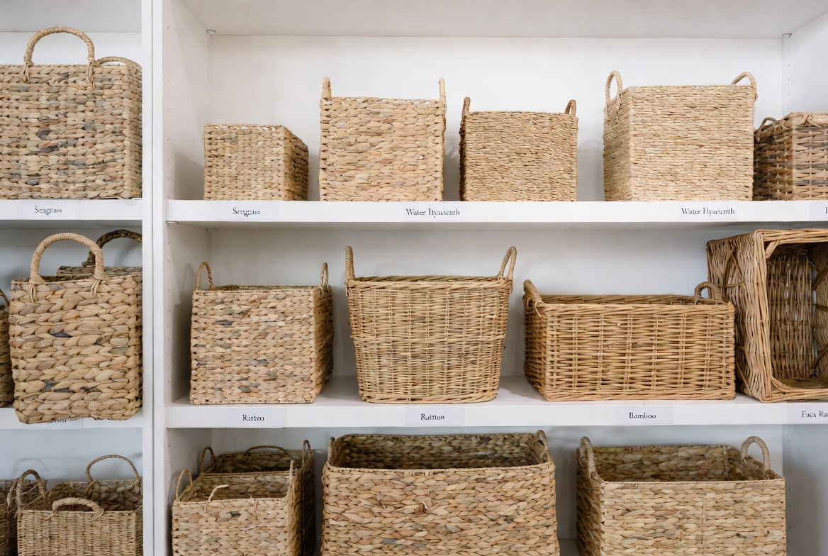 Natural And Synthetic Woven Baskets Display Natural And Synthetic Woven Baskets Display