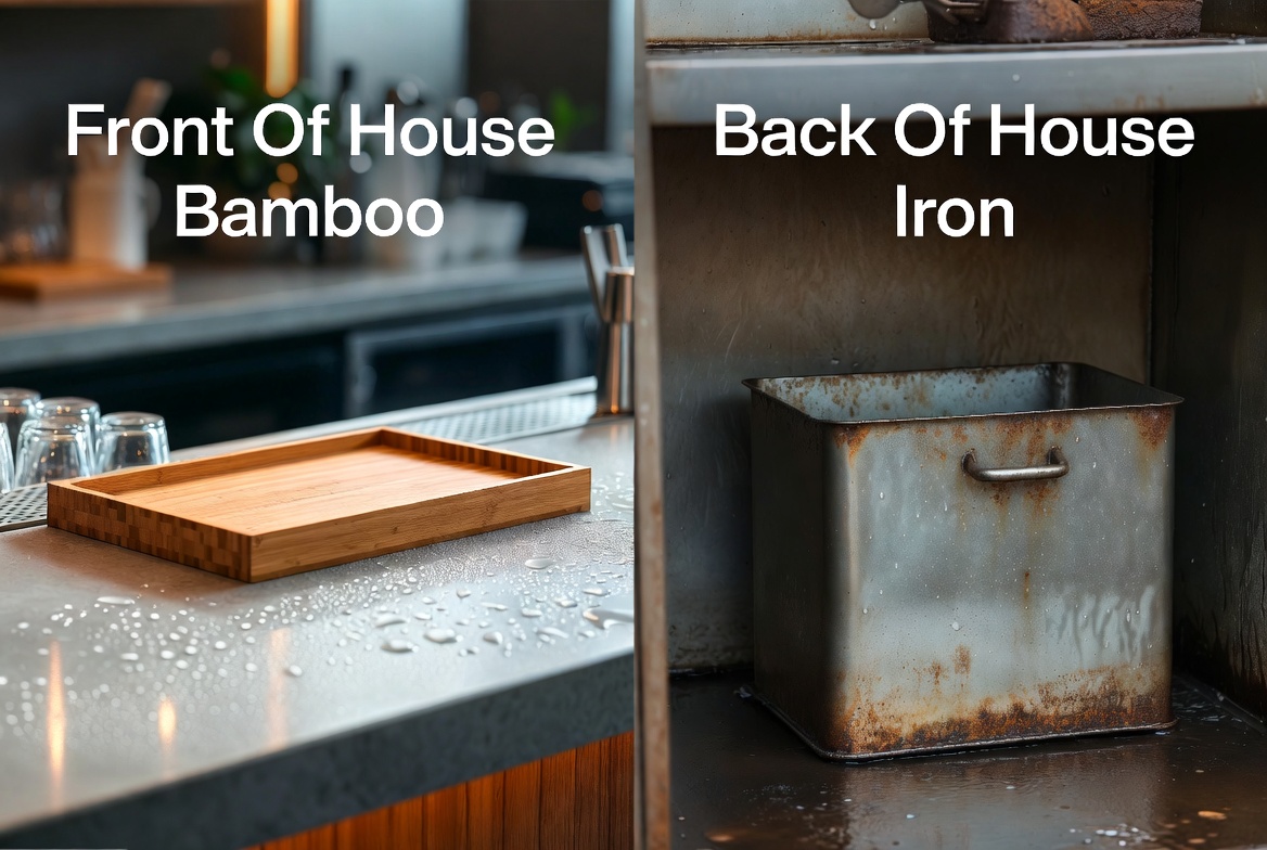 Bamboo Tray And Iron Bin Comparison