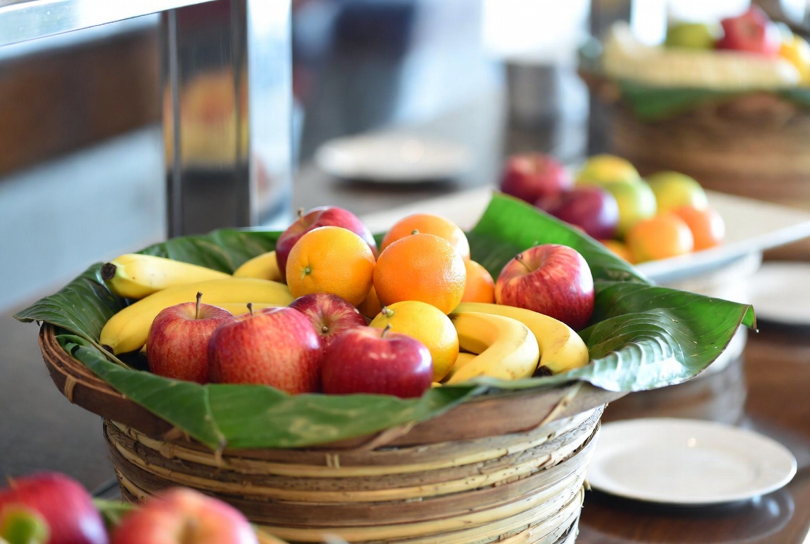 Fresh Fruit On Banana Leaf Basket